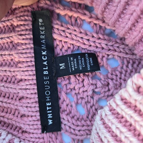 WHBM Women Boho Coquette Romantic Dusty Pink Lace Ruffle Open Knit Sweater Top M - Picture 8 of 11